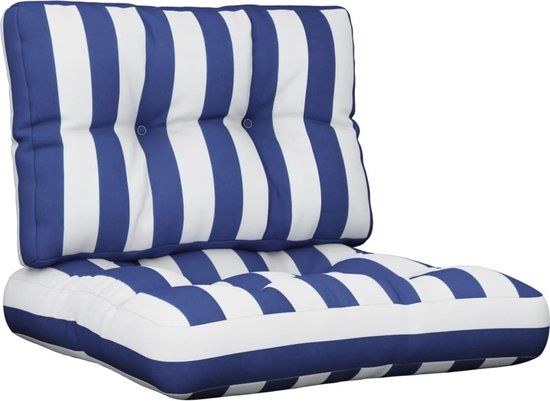 vidaXL Palletkussens - 2 stuks - Stof - Gestreept - Wit en Blauw