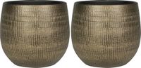 Ter Steege Plantenpot - Set van 2x stuks - metal look - goudkleurig - D26 x H25 cm - bloempot