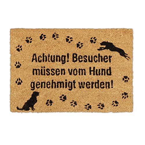 Relaxdays Deurmat Kokos - Grappige Kokosmat met Hond Print - 40x60 cm - Antislip