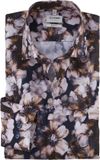 OLYMP Level 5 body fit overhemd - popeline - blauw met beige bloemen dessin - Strijkvriendelijk - Boordmaat: 44
