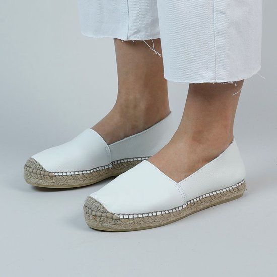 Manfield - Dames - Witte leren espadrilles - Maat 40