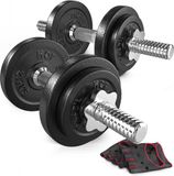 Hop-Sport Halterset 20 kg – Gietijzeren Gewichten met Halterstang en Trainingshandschoenen