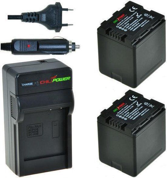ChiliPower 2 x VW-VBN260 Accu's voor Panasonic - incl. Oplader & Autolader