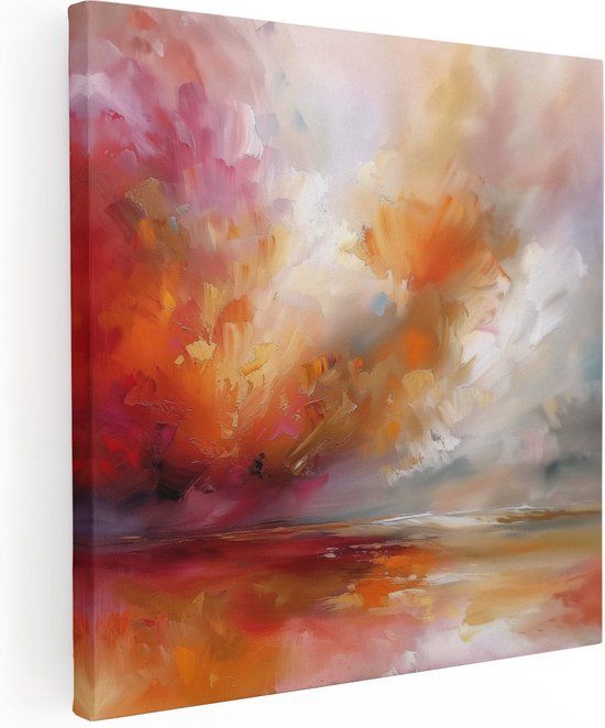 Artaza Canvas Schilderij Abstract Kunstwerk Rode, Oranje en Gele Lucht - 50x50 - Canvas Print