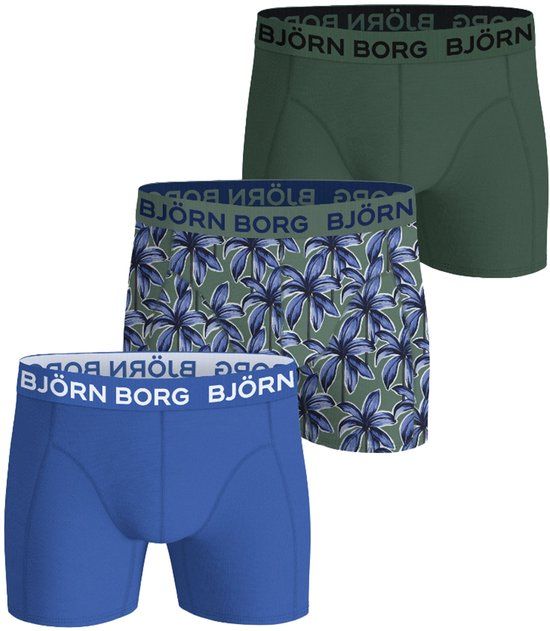 Bjorn borg Björn Borg Cotton Stretch boxers - heren boxers normale lengte (3-pack) - groen - print - blauw
