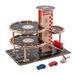 Hape Autogarage voor kinderen vanaf 3 jaar, houten parkeerplaats met helikopter, tankstation, circuit, glijbaan, 4 parkeerniveaus en lift, stevig speelgoed, zwart
