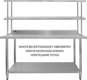 KuKoo Table de cuisine à double étagère - Acier inoxydable - 180 cm - Capacité de 350 kg