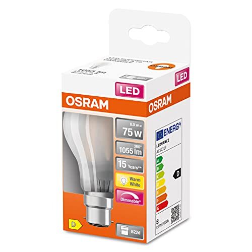 OSRAM Lamps OSRAM LED lamp, Base: B22d , Warm wit , 2700 K , 7.50 W , vervanging voor 75 W gloeilamp , frosted , LED Retrofit CLASSIC A DIM Set van 6