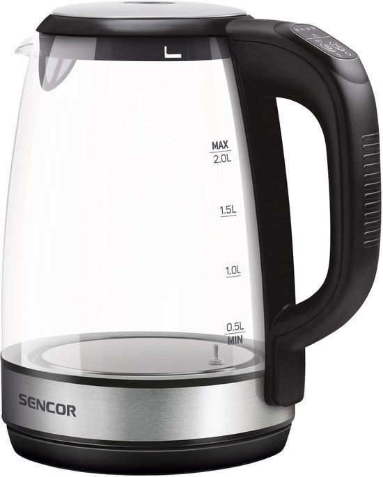 Sencor SWK 2090BK waterkoker 2 l 2200 W Zwart, Roestvrijstaal, Transparant