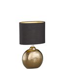 Fischer & Honsel | Tafellamp, Foro | bronskleurig antiek| stoffen kap | zwart chintz binnen goudkleurig | L: 23,00 cm, B: 13,00 cm, H: 36,00 cm, | met snoerschakelaar | 1x E14 max. 40 Watt | 50558