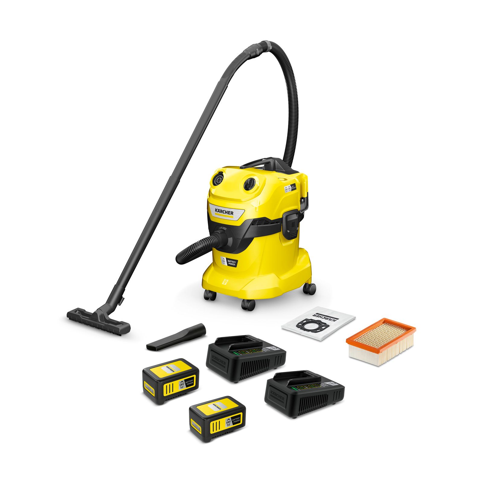 Karcher Kärcher WD 4-18 V-20/22 Dual Battery Set | Accu nat- en droogstofzuiger 18V 20L (2x 5.0Ah accu + 2x snellader) - 1.628-601.0