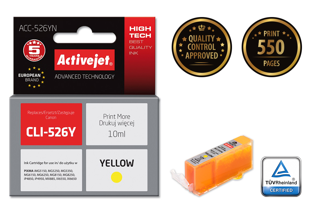 ActiveJet ACC-526YN inkt (Canon CLI-526Y vervanging; Supreme; 10 ml; geel) single pack / geel