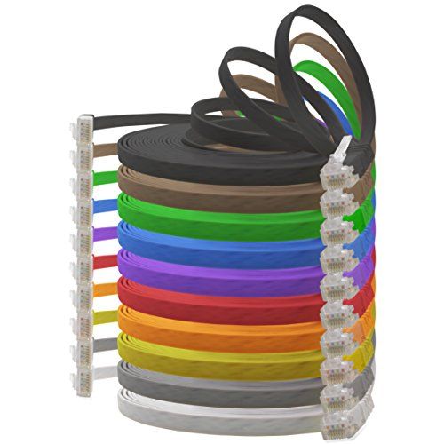 3.0m- Cat6kabel 3.0m - 10 kleuren - 10 stuks - Cat.6 platte netwerkkabel Cat6kabel ultra platte Cat.6 patchkabel 1000 Mbit/s Gigabit LAN (RJ45) plat slank micro