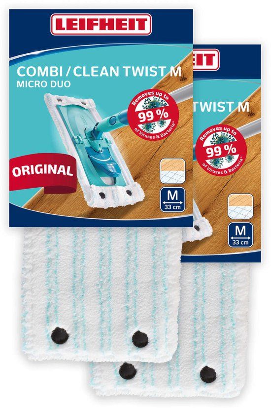 Leifheit Clean Twist M / Combi Clean M vloerwisser vervangingsdoek met drukknoppen – Micro Duo – 33 cm 2s