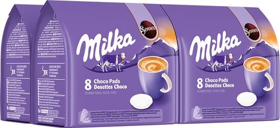 SENSEO Milka Chocolademelk Pads (32 Pads, Volle en Romige Chocolademelk van Milka voor Koffiepadmachines), 4 x 8 Milka Pads