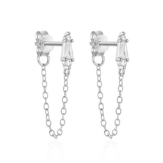 Elenza AMS Lookinggoodtoday Zilveren Elenza Oorbellen met Ketting en Zirkonia – Verfijnde Dames Sieraden