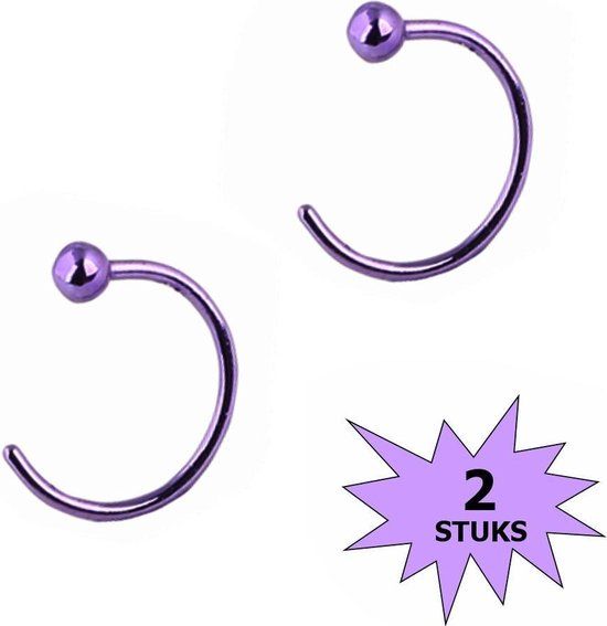 Fako Bijoux® - Neuspiercing - Open Ring Bal - 8mm - Paars - 2 Stuks