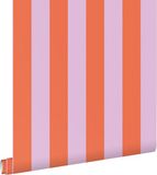 ESTAHome behang strepen oranje en lila paars - 53 cm x 10.05 m