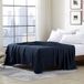 Cathay Home Hotel Luxury rimpel- en vervagingsbestendig, dubbel geborsteld ultrazacht microvezel 1-delig eenpersoons plat laken - marineblauw, kingsize (259 cm x 266 cm)