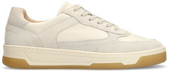 Manfield - Heren - Off white leren sneakers met suède details - Maat 45