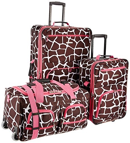 Rockland Vara Softside bagage set 3-delig, roze/giraffenpatroon, 3-Piece Set (20/22/28), Vara Softside bagage set 3-delig