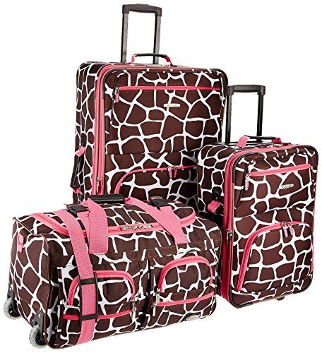 Rockland Vara Softside bagage set 3-delig, roze/giraffenpatroon, 3-Piece Set (20/22/28)