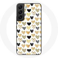 Maniacase Hoesje voor Samsung Galaxy S21 FE Abstracte textuur achtergrond harten zwart geel en grijs