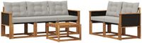 vidaXL - Bank loungeset - 5 zitplekken - Naturel en lichtgrijs - Acacia hout - Inclusief tafel