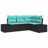 vidaXL Tuinbank Set Zwart/Turquoise Polyrattan