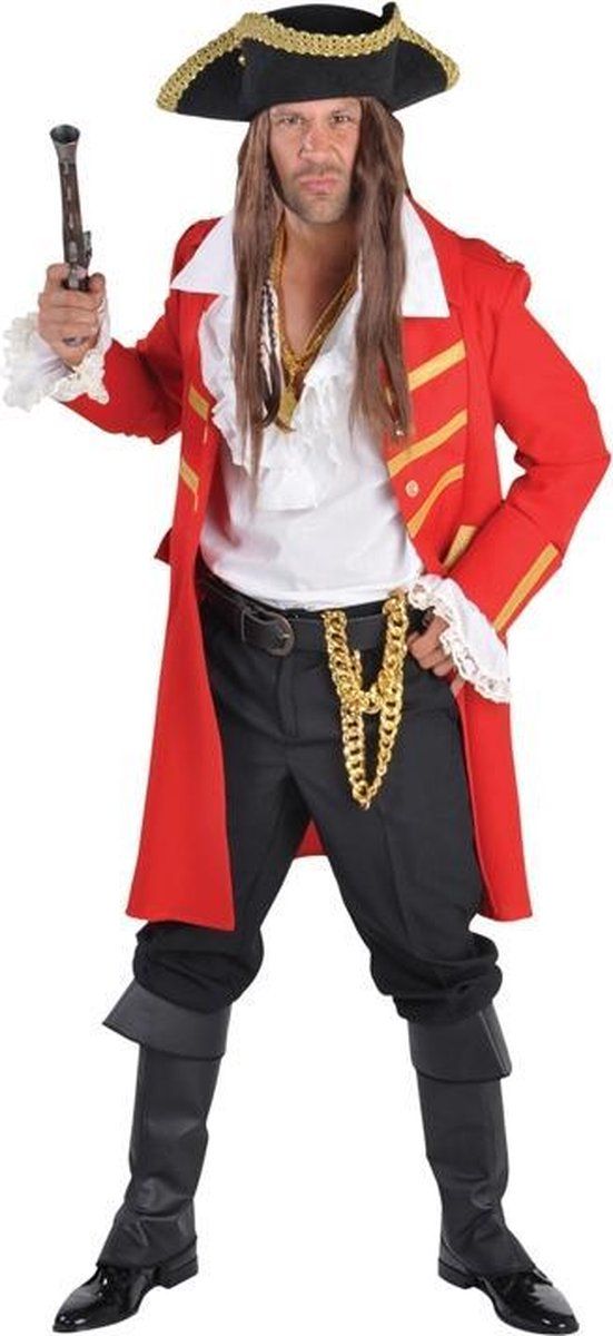 Magic by freddy Piraat & Viking Kostuum | Lange Jas Zeerover Hoofdman Duinkerken Rood | Small | Carnaval kostuum | Verkleedkleding