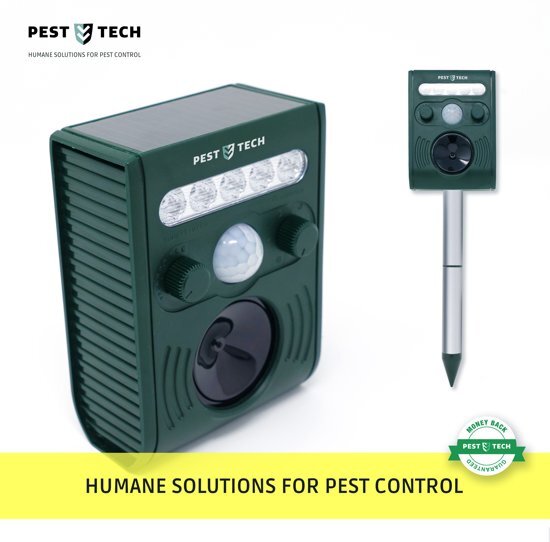 Pest Tech Â® - Kattenverjager / Kattenschrik. Werkt op zonne-energie met oplaadbare batterijen incl . Verdrijft katten honden ratten muizen vossen vleermuizen wasberen en marters