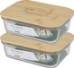 Bambou & Co boîte de conservation alimentaire - 2x - couvercle en bambou - 1500 ml - verre résistant au four - 22 x 17 x 7 cm
