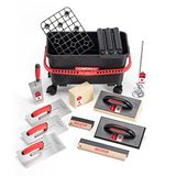 COMENSAL® Tegelwasset - 15-delige tegelzetter wasset XL - 24L - professionele tegels wasset - met wielen - opzetstuk op rol - rooster - gladstrijkapplaat - hydrospons - raspplank - Made in EU