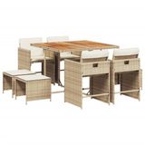 vidaXL 9-delige tuinset met kussens, polyrattan, beige