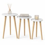 VCM 3-tlg. Beistelltisch Set, Runde Satztische mit Holzfüßen, Ø 34 cm, Wohnzimmertische im Retro-Design - Barilo