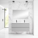 Saniclass Prime Blend Badkamermeubelset - 120x55x46cm - 2 ovale keramische wasbakken wit - 2 kraangaten - 2 lades - rechthoekige spiegel - mat greige (grijs)