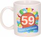 Bellatio Decorations Shoppartners Bv 59 jaar Verjaardag koffiemok - cadeau beker - feestelijke ballonnen print - 300 ml - keramiek - wit