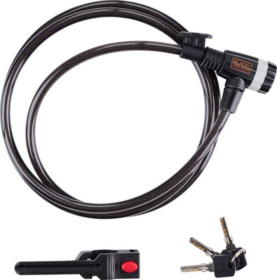 BLACK+DECKER Kabelslot BXCHBL7002 - Fietsslot - Geschikt voor Fiets, Motor en Scooter - Lengte 180CM - Temperaturen tot -20ºC - Zwart