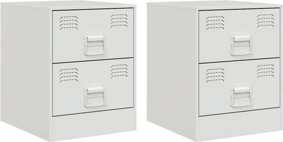 vidaXL Nachtkastjes - Set van 2 - Staal - Wit