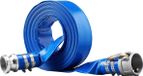 Blue Ocean Tuyau plat, 2 pouces x 50 pieds, tuyau plat en PVC résistant pour l'évacuation de l'eau de piscine, avec raccords camlock en aluminium type C et E, colliers de serrage. Convient pour les pompes, les filtres à sable et l'évacuation des eaux usées de piscine. Bleu