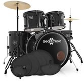 Gear4music BDK-1 Fullsize Beginnersdrumstel + Oefenpakket, Zwart