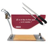 Well Home IBERIA Luxe hamhouder van hout en roestvrij staal, hammes (25 cm) en Chaira (21 cm) + hamhoes 'Tiberic' Bordeaux