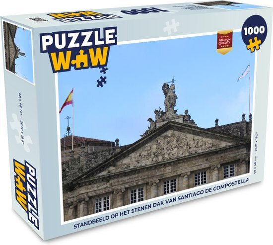 MuchoWow Puzzel Standbeeld op het stenen dak van Santiago de Compostella - Legpuzzel - Puzzel 1000 stukjes volwassenen