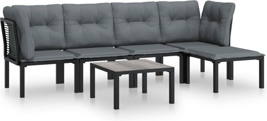 vidaXL 6-delige Loungeset poly rattan zwart en grijs