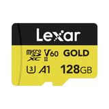 Lexar GOLD 128GB Micro SD Kaart, microSDXC UHS-II Flash geheugenkaart, V60, U3, A1, C10 microSD-kaart, tot 280 MB/s Lezen, voor drone/actiecamera/UHS-II draagbaar gamingapparaat (LMSGOLD128G-BNNNG)