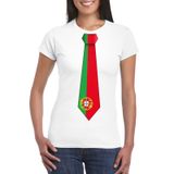 Bellatio Decorations Shoppartners Bv Wit t-shirt met Portugese vlag stropdas dames - Portugal supporter XS