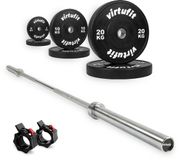VirtuFit Olympische Bumper Plate Halterset - 90 kg - Volledige set - Incl. Halterstang, Halterschijven en Veerclipsluitingen