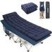Overmont Inklapbaar extra groot veldbed met matras, campingbed voor volwassenen, 190 x 71 x 36 cm, tot 250 kg belastbaar, 2400D Oxford-weefsel, met zijvak, draagtas, voor camping, tuin, kantoor