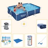 Bestway Rechthoekig Steel Pro Zwembad - 300 x 201 x 66 cm - Blauw - Inclusief Onderhoudspakket - Grondzeil - Filter - Stofzuiger - Zwembadfilterpomp - Solarzeil - 7-delig