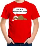 Bellatio Decorations Luiaard Kerstshirt / Kerst t-shirt Wake me up when christmas is over rood voor kinderen - Kerstkleding / Christmas outfit 140/152